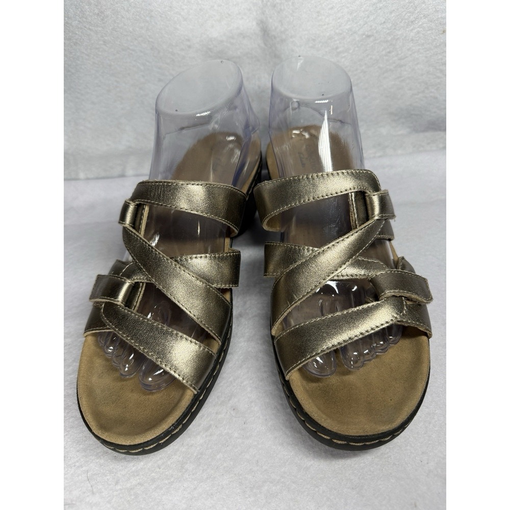 Clarks Collection Ultimate Comfort Metallic Gold Slide Sandals Women 9 M Strappy